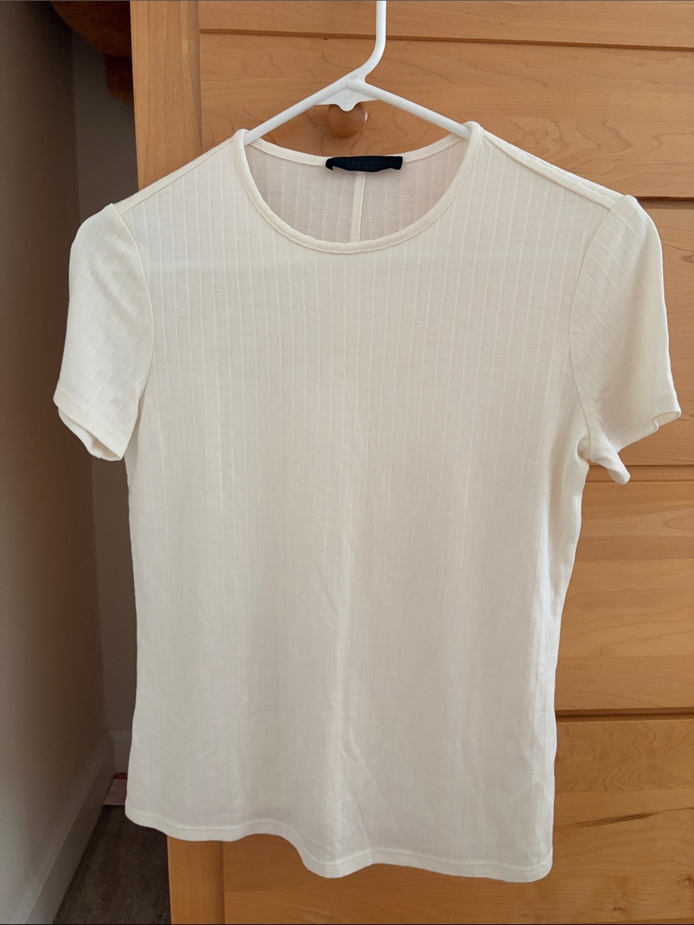 The Row Cream Ribbed Crewneck Short Sleeve Top